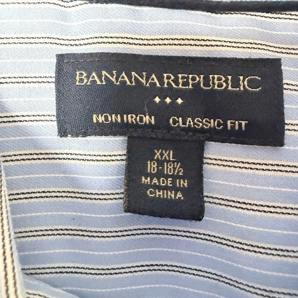 Banana Republic Button Down Shirt Mens XXL‎ Blue Striped Non-Iron Classic Fit